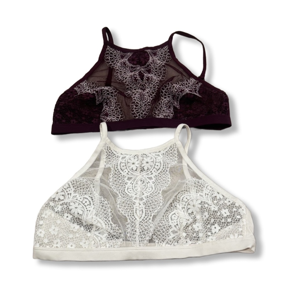 Victoria's Secret Lace Bralette Duo - Wine and White Lg